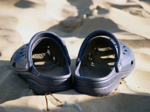 Here's what can happen if you leave a pair of Crocs sandals in the sun on the beach.  