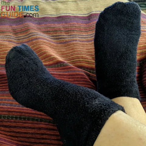 These are the soft, plush socks that I wear when I put a moisturizing foot cream on my feet.
