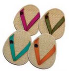 Earthy cool rattan drink coasters shaped like Flip Flops.